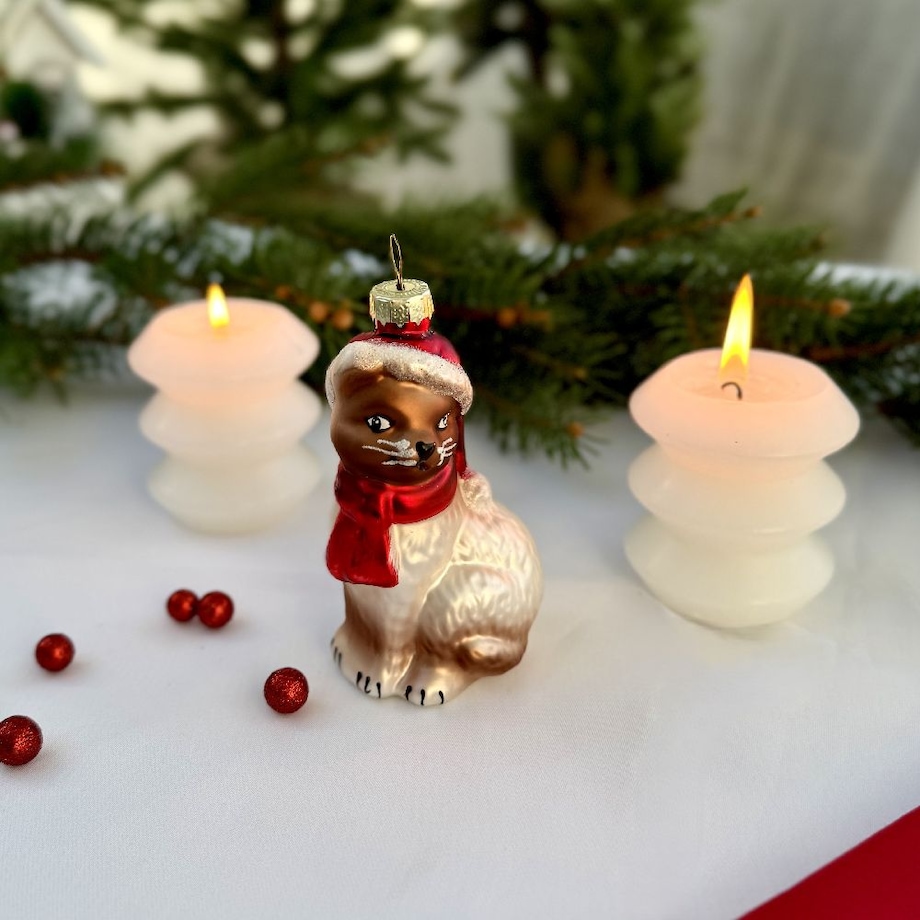 VILLA ITALIA Bombka szklana KOT jasny 9,5 cm