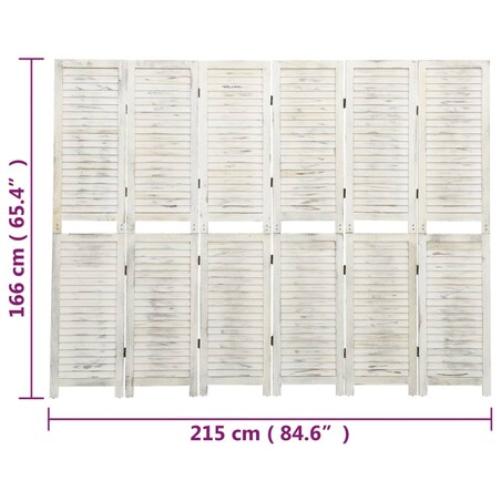 vidaXL Parawan 6-panelowy, postarzany biały, 215x166 cm, lite drewno