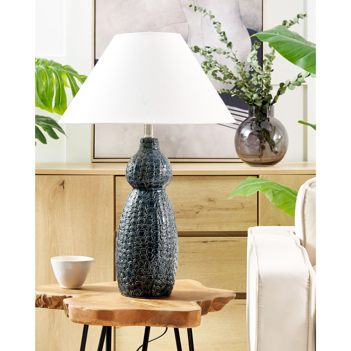 Lampa stołowa ceramiczna ciemnoniebieski z białym MATINA