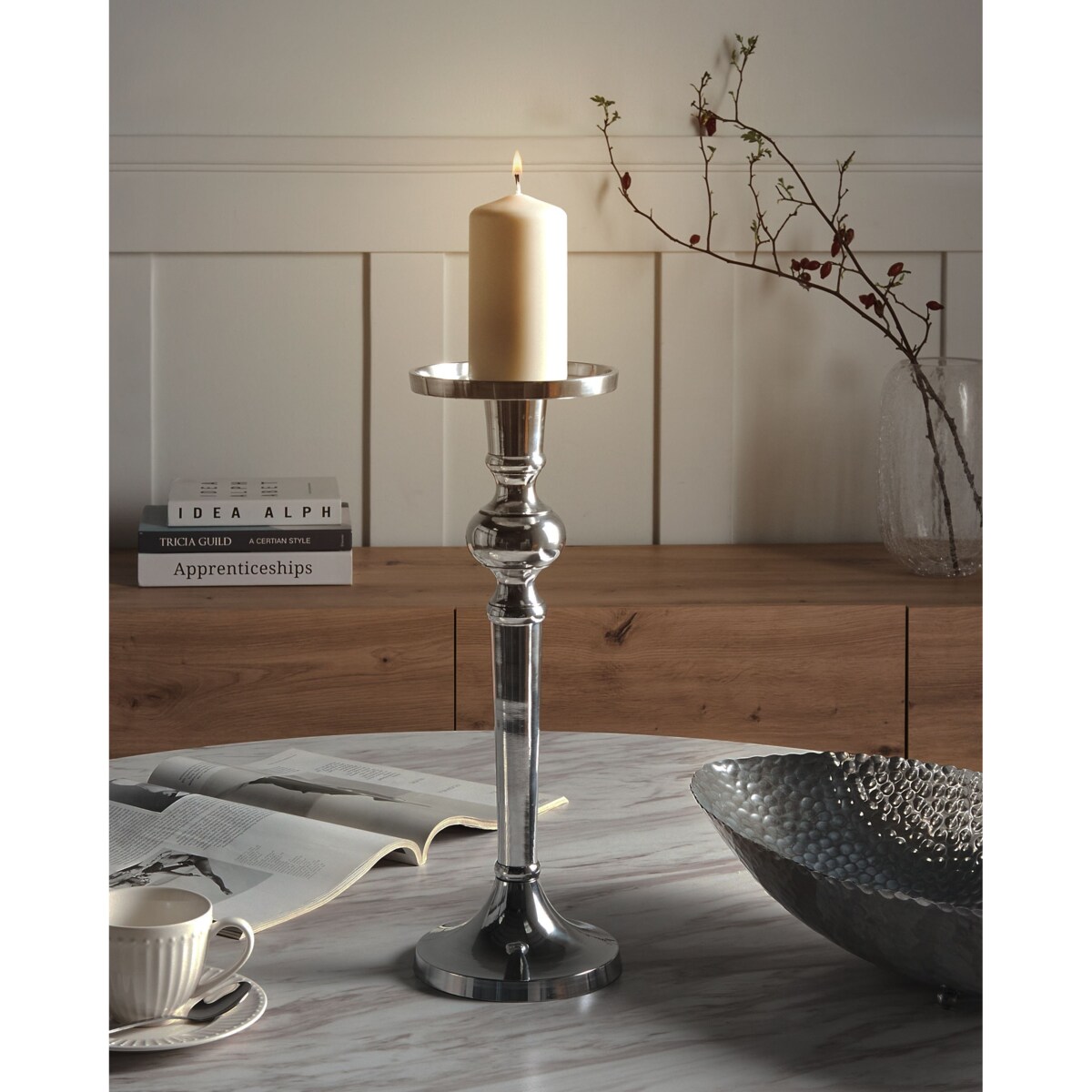 Świecznik SANAFA Metal 41 cm Srebrny