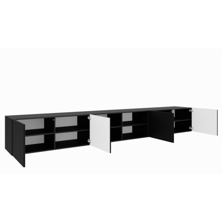 Szafka RTV LION 300 cm otwarta z półkami, pod telewizor do salonu -czarny