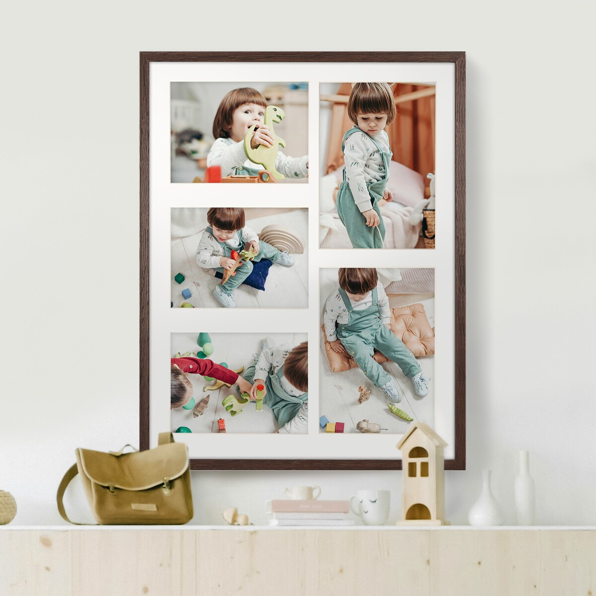 Ramka na zdjęcia 2x 15x21 3x 13x18 brązowa galeria na 5 zdjęć multirama 40x50 cm FRAMAI