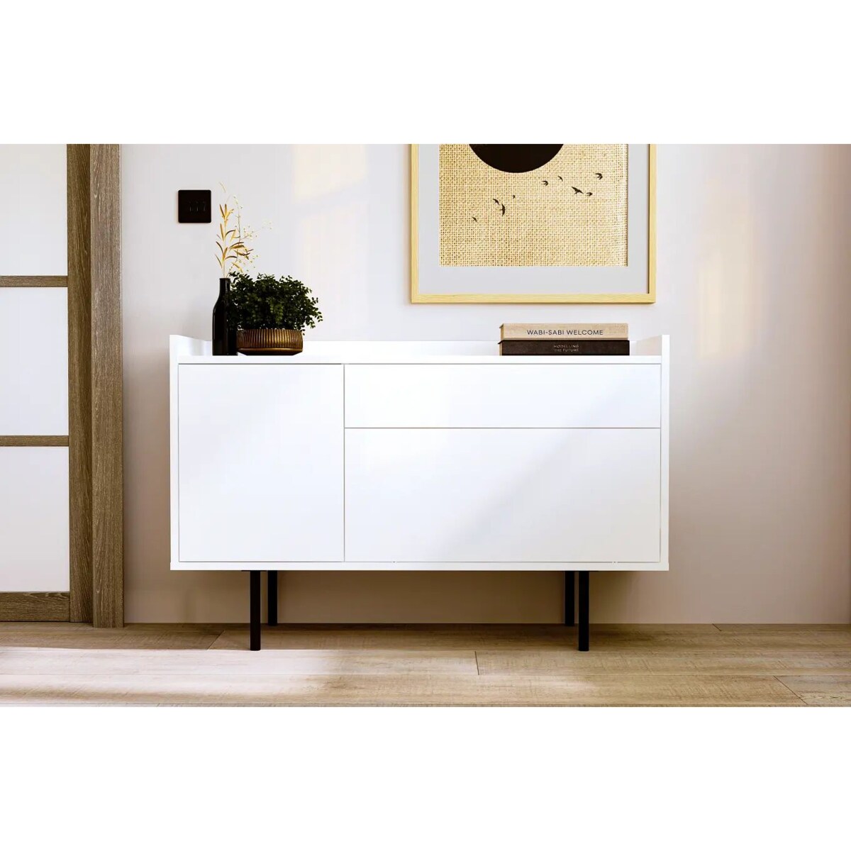 Biała komoda na metalowych nóżkach Skandica BOHEMIA