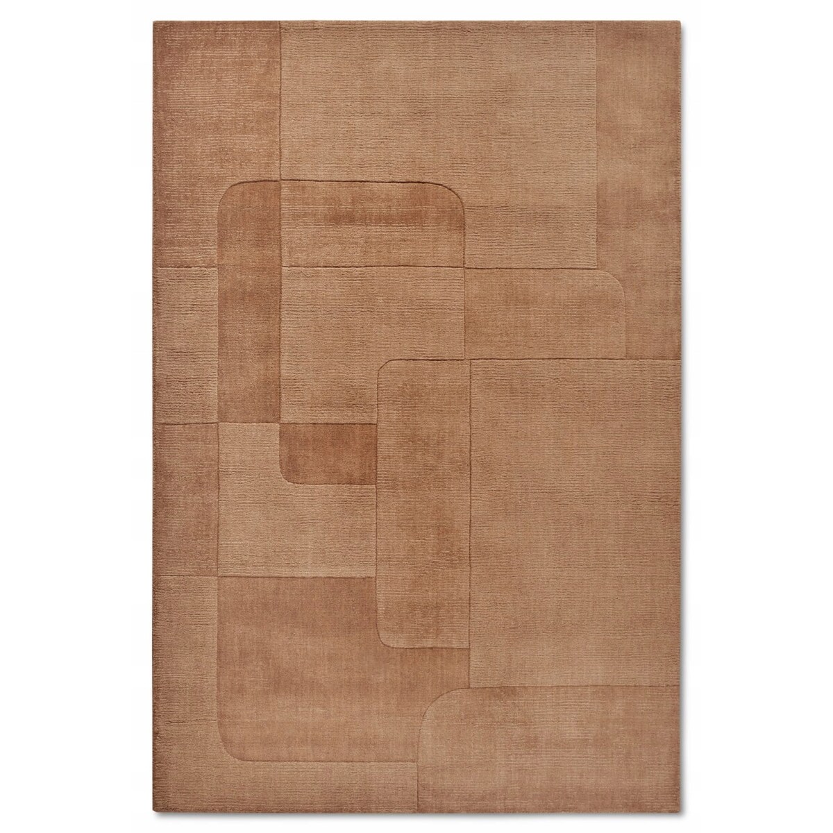Dywan wełniany do salonu 80x150cm, brązowy nowoczesny wzór 3D