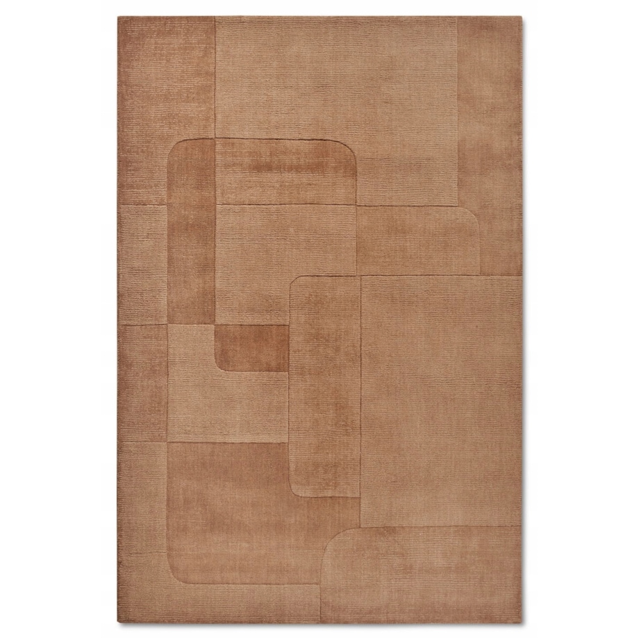 Dywan wełniany do salonu 80x150cm, brązowy nowoczesny wzór 3D