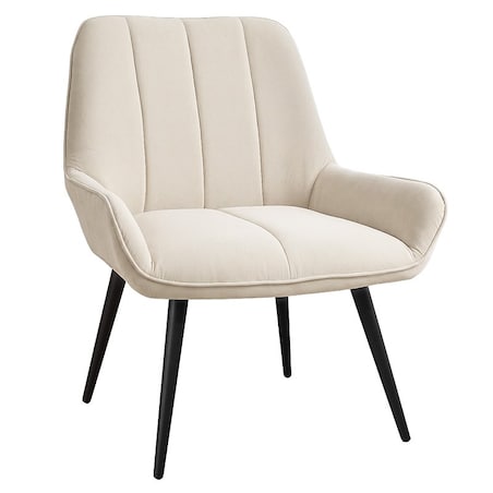 Fotel uszak tapicerowany welurowy wygodny z czarnymi nogami do salonu beżowy
