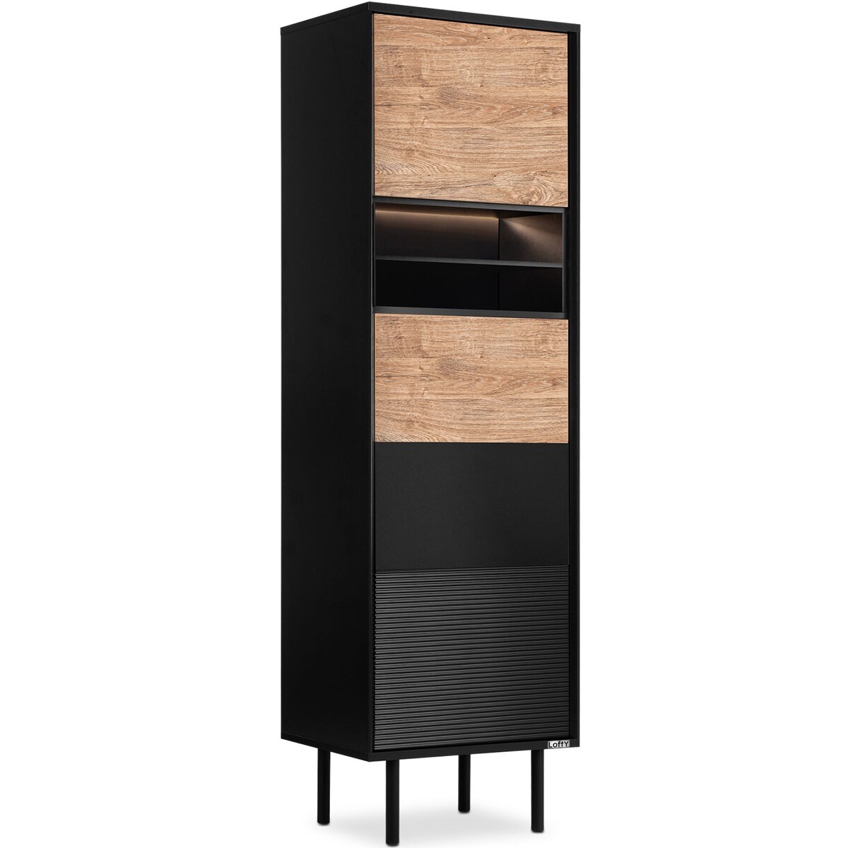 KONSIMO LOFTY Wysoki regał z ryflowaniem