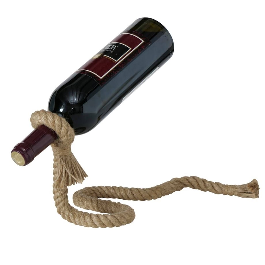 Żelazny stojak na butelkę wina, opleciony liną, 15 x 16 cm