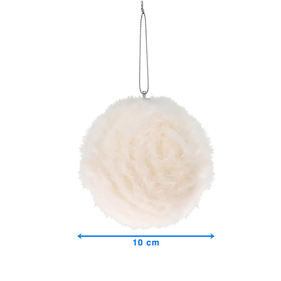 Bombka Na Choinkę Ozdoba Świąteczna Futerkowa Sztuczne Futro 10 Cm Biała