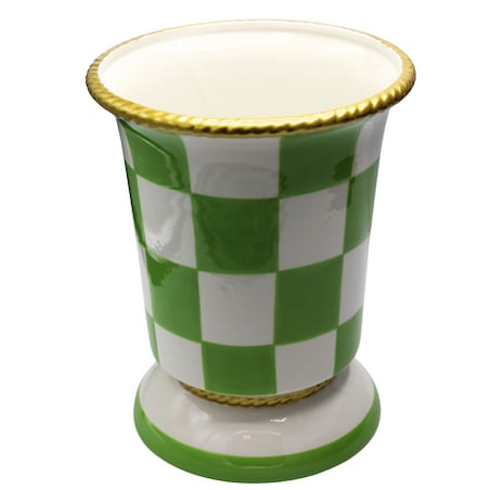 Osłonka doniczka w kratkę 30,4x30,4x34 cm zielono-biała