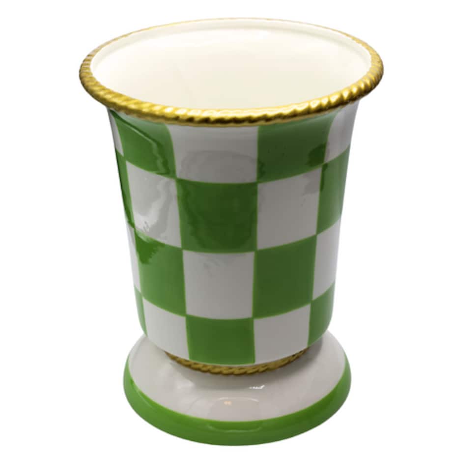 Osłonka doniczka w kratkę 30,4x30,4x34 cm zielono-biała