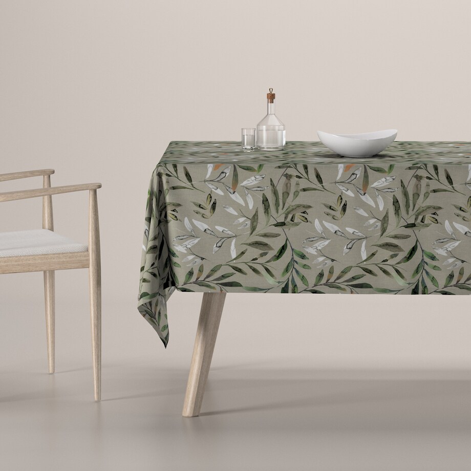 Obrus prostokątny 130 x 210 cm zielone gałązki na szarym tle