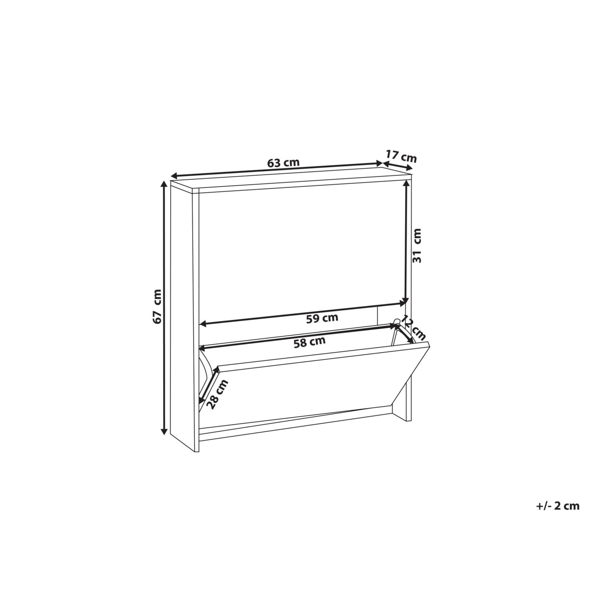 Szafka na buty 2 przegrody lustrzane fronty biała MIDFIELD