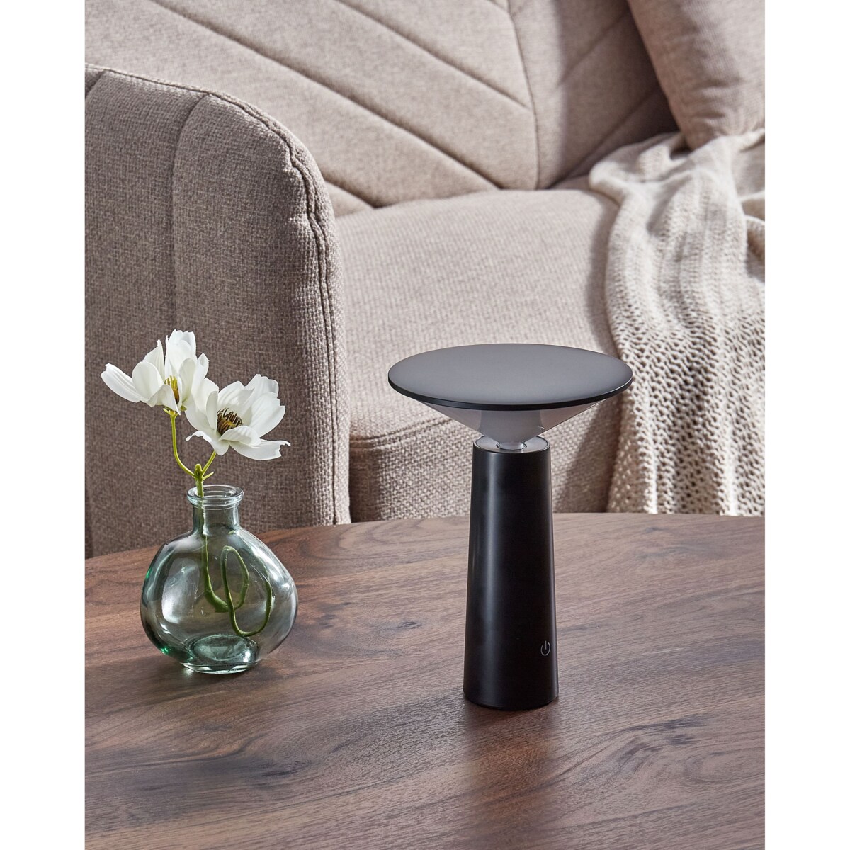 Bezprzewodowa lampa stołowa metalowa czarna LEVIRA