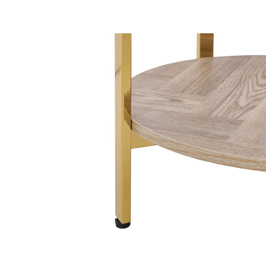 Stolik pomocniczy szklany jasne drewno ze złotym LOVELL