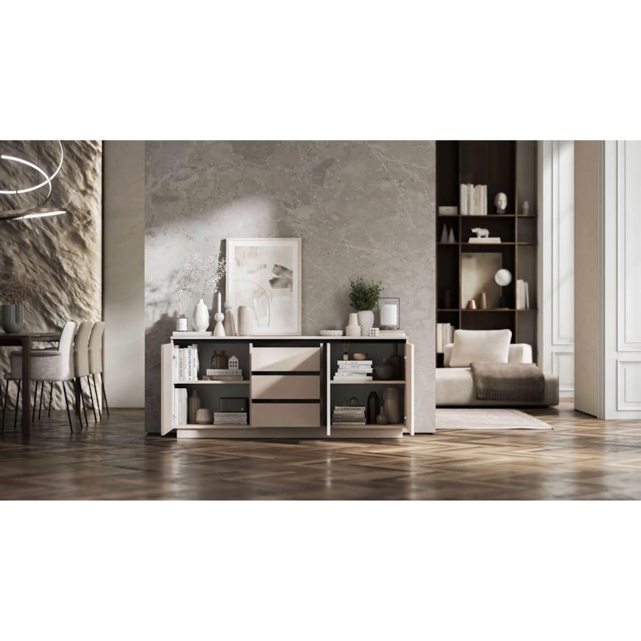 Komoda Glamour Nowoczesna Szafka RTV Kaszmir MAT ryflowane fronty 166,8 cm