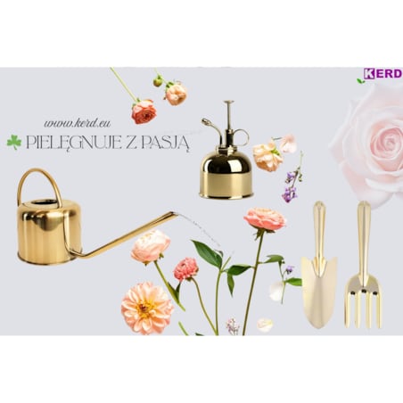 Złoty ZESTAW OGRODNICZY łopatka grabki PREMIUM narzędzia ogrodowe ozdobne na prezent ESCHERT DESIGN