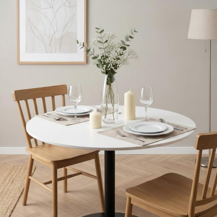 Stół okrągły do salonu jadalni 80 cm biały nowoczesny minimalistyczny