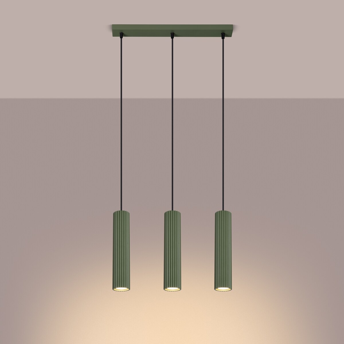 Lampa wisząca KARBON 3L zielona oliwka