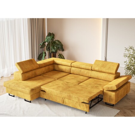 Narożnik ALEX regulowane zagłówkami, lewostronny-tkanina Terra musztardowy