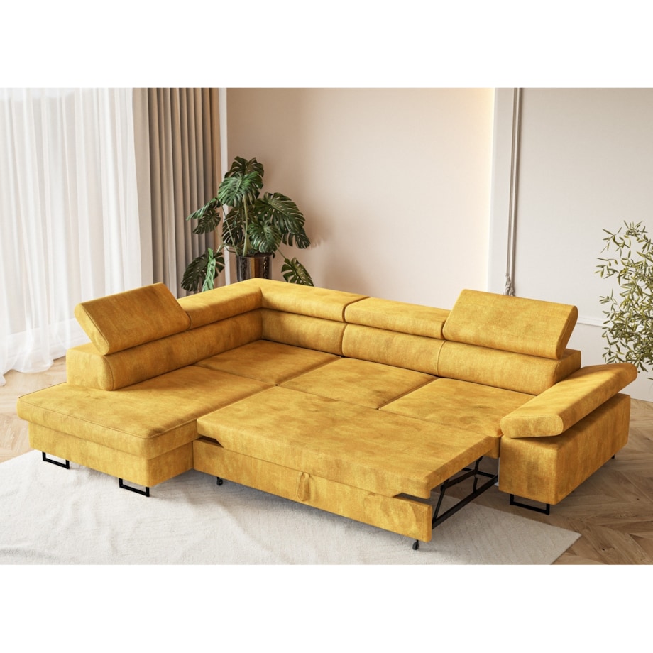 Narożnik ALEX regulowane zagłówkami, lewostronny-tkanina Terra musztardowy