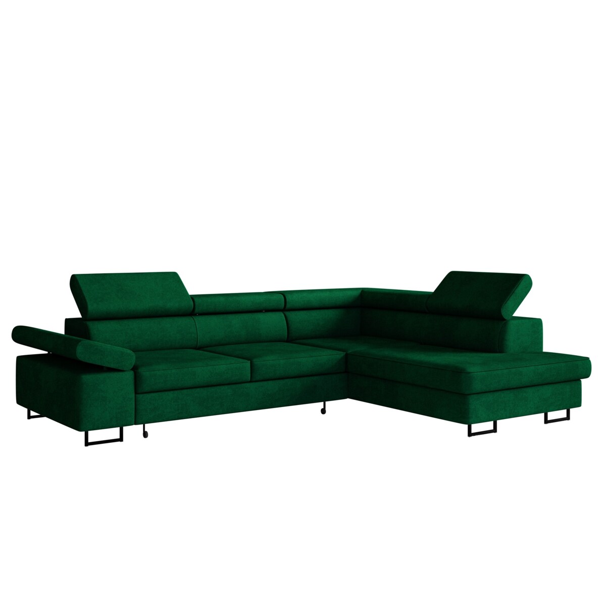 Narożnik ALEX z regulowanymi zagłówkami, prawostronny- butelkowa zieleń