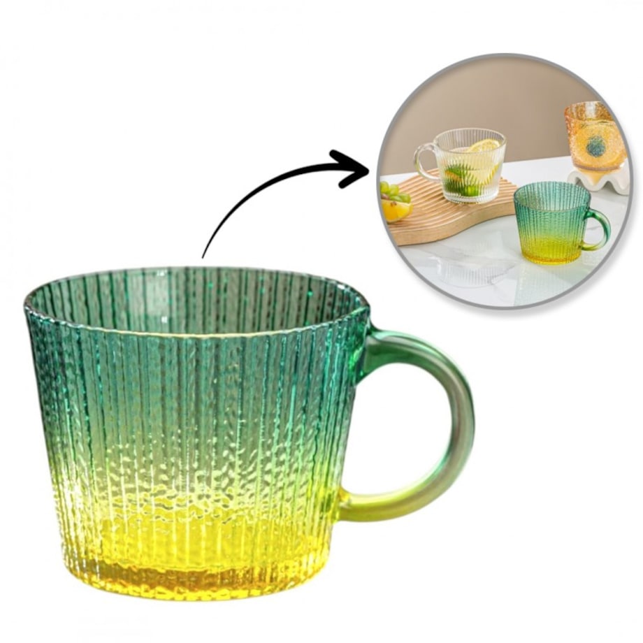 Filiżanka szklanka ryflowana duża butelkowa zieleń ombre 380 ml 1szt SZK176