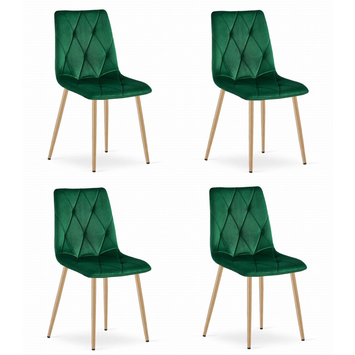 Krzesło Do Jadalni Kuchni Salonu Libra - Ciemna Zieleń Aksamit / Nogi Kolor Drewna X 4