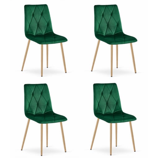 Krzesło Do Jadalni Kuchni Salonu Libra - Ciemna Zieleń Aksamit / Nogi Kolor Drewna X 4