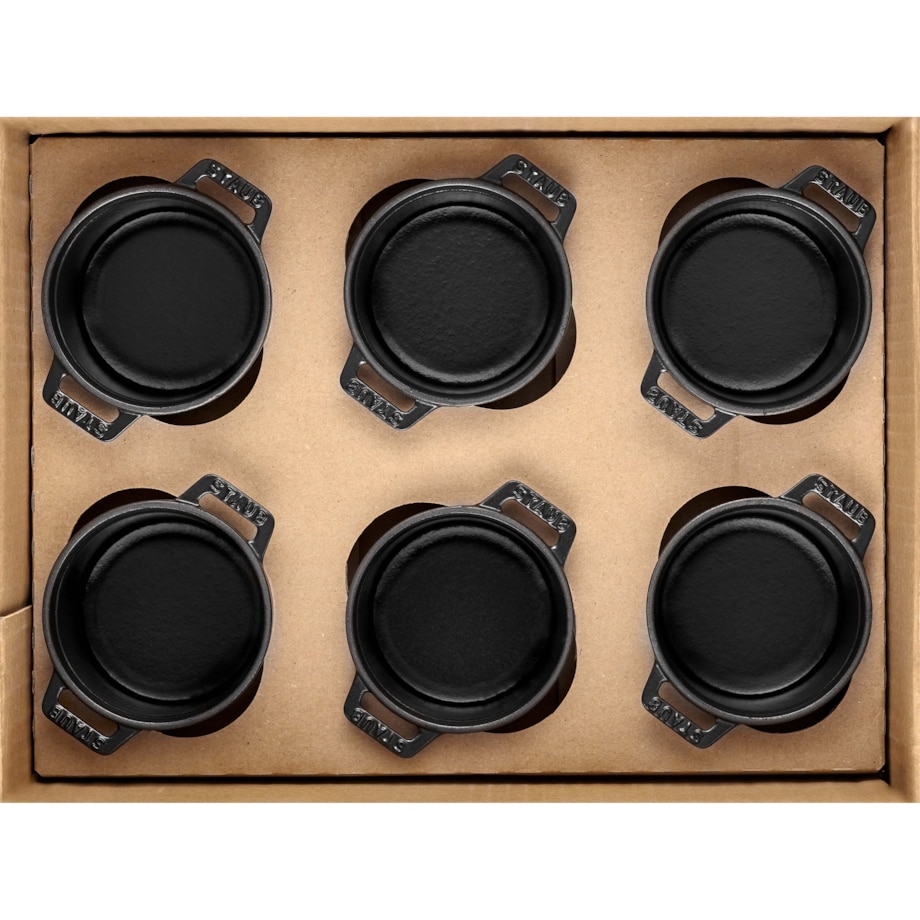 Zestaw 6 mini garnków żeliwnych Staub - 250 ml, Czarny