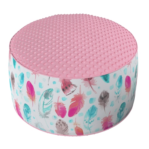 Puf dwukolorowy Coli z Minky, różowe i turkusowe piórka, 50x25 cm, Magic Collection