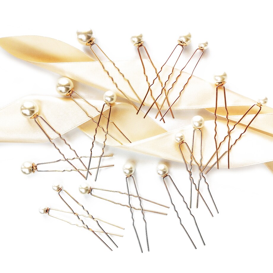 Komplet zestaw kokówek do fryzury ślub z perłami złoty