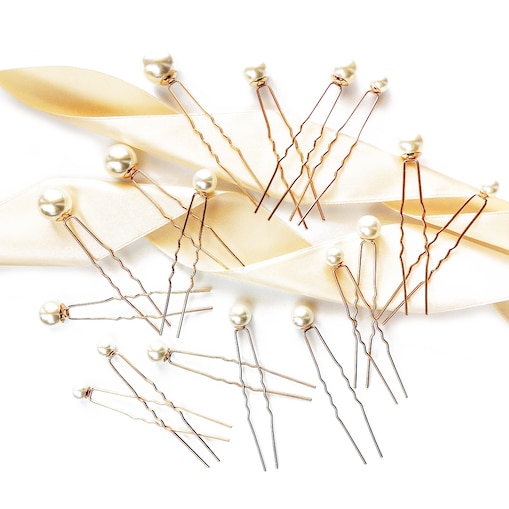 Komplet zestaw kokówek do fryzury ślub z perłami złoty