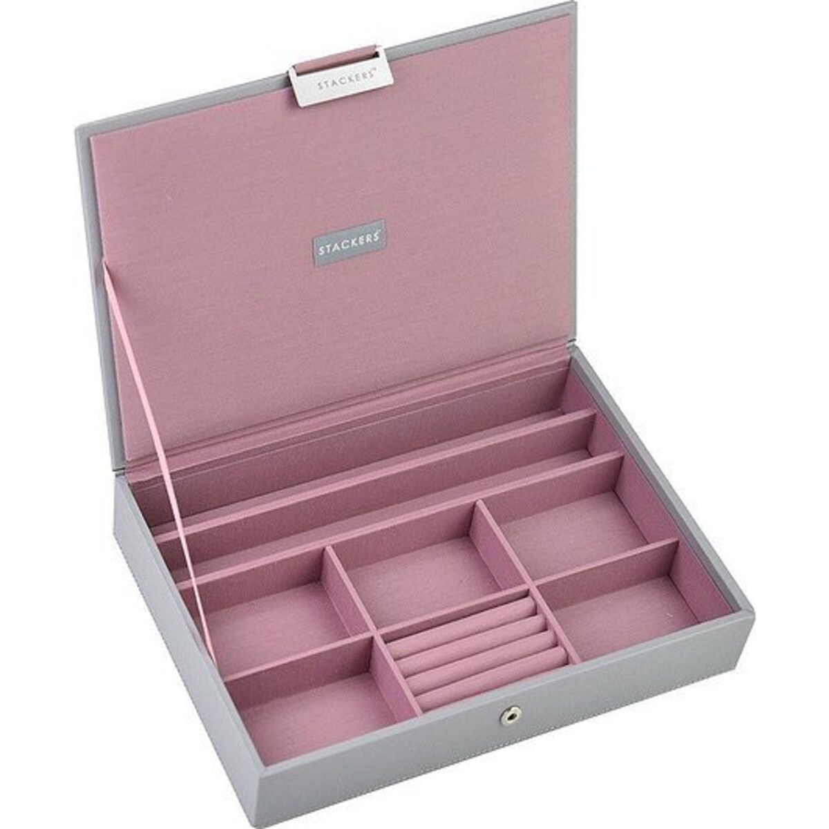 Szkatułka na biżuterię Stackers classic szaro-różowa z pokrywką