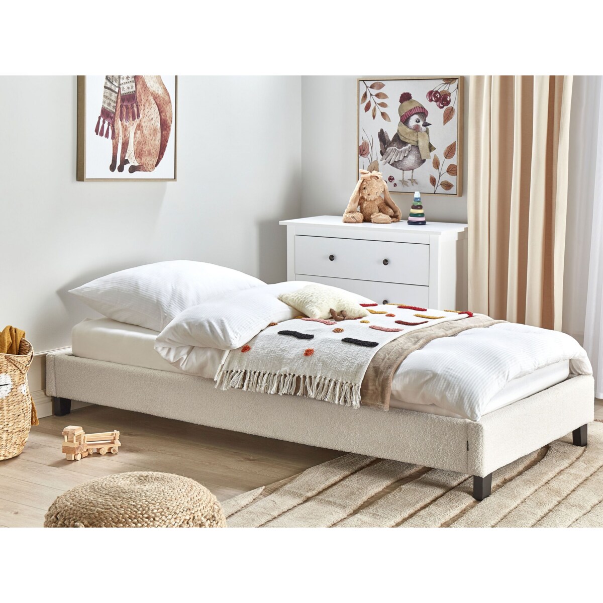 Łóżko bez zagłówka Boucle ROANNE 90 x 200 cm Kremowy