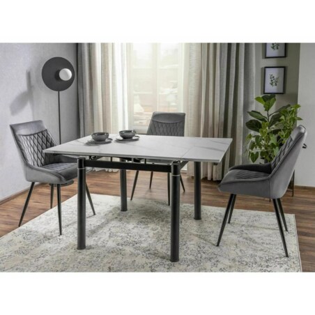 Stół rozkładany GD-082 80(131)x80 biały marmur/czarny mat