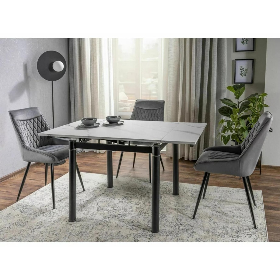 Stół rozkładany GD-082 80(131)x80 biały marmur/czarny mat