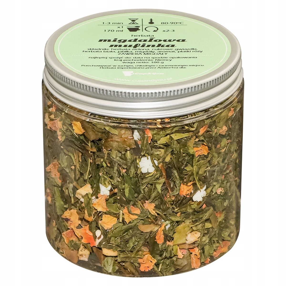 Herbata zielona MIGDAŁOWA MUFINKA o smaku pieczonego jabłka z migdałami - herbata liściasta sypana mieszanka napar susz - gotowa na prezent upominek