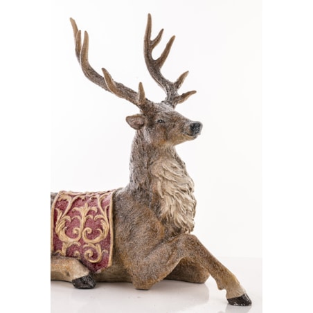 Figurka - leżący jeleń 29x29x13 cm OLEN z czerwono-złotą derką