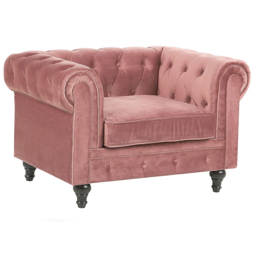 Fotel welurowy różowy CHESTERFIELD