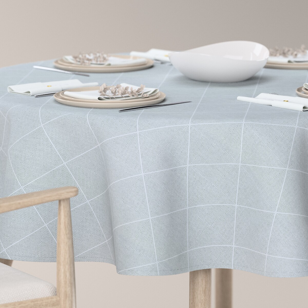 Obrus okrągły 130 x 130 cm szaro-srebrne romby