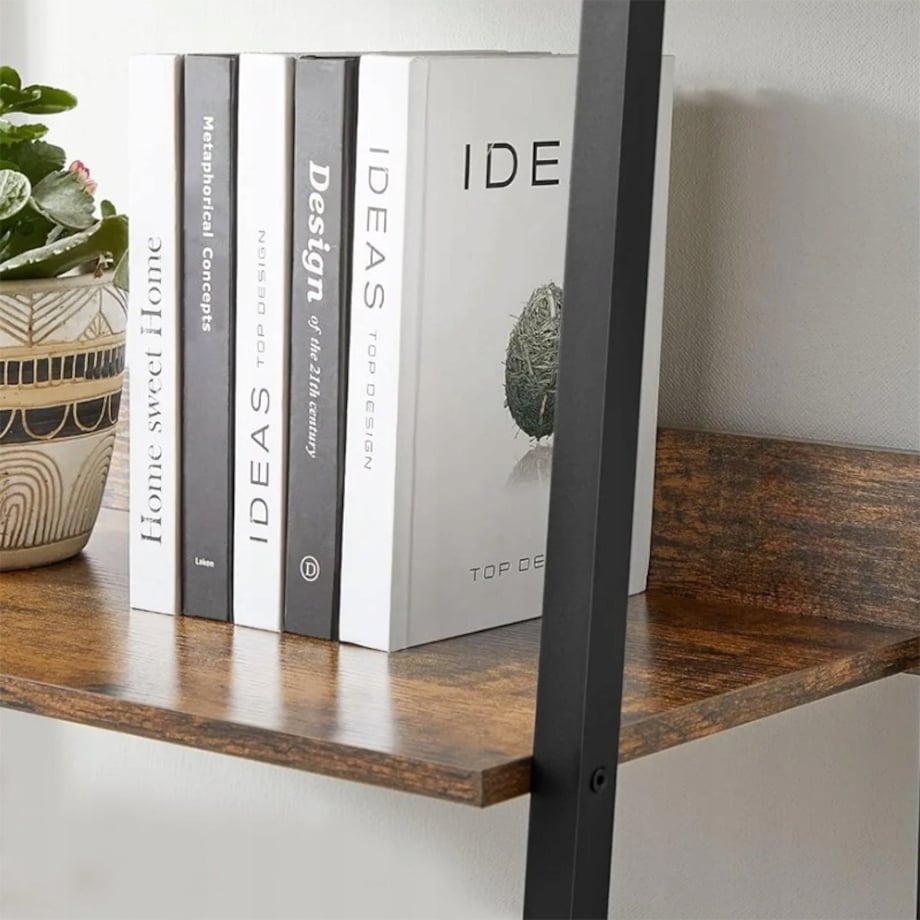 Industrialny regał stojący czarny 5 półek drabinka na książki loft modern