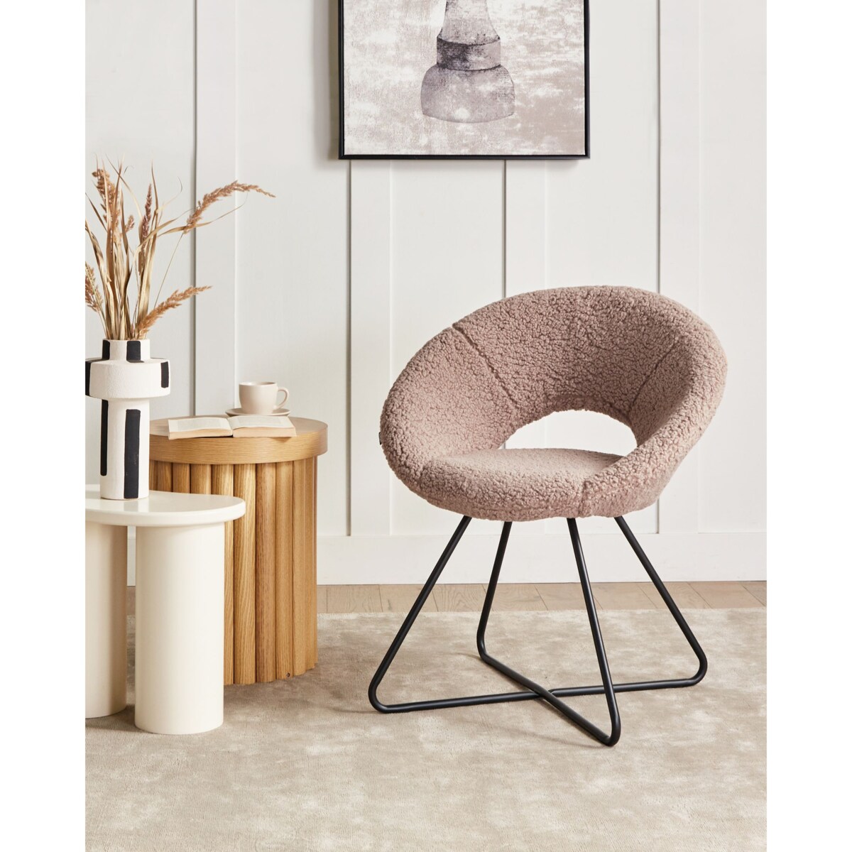 Krzesło do jadalni RACHEL Boucle Beżowoszary