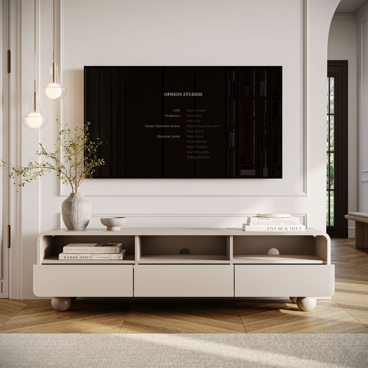 Szafka RTV OLIVIO 160 cm z szufladami kaszmir