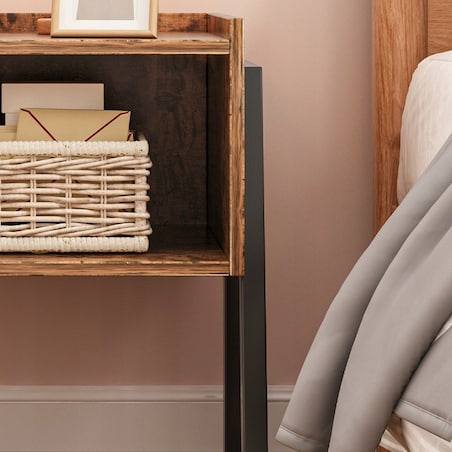 Szafka nocna loft stolik rustykalny półka drewniana industrialna sypialnia