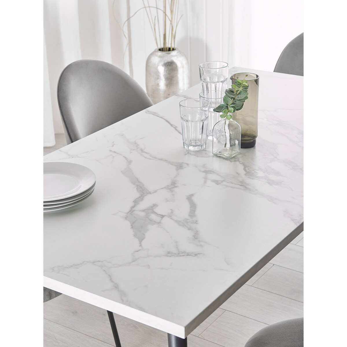 Stół do jadalni 160 x 80 cm efekt marmuru biało-czarny SANTIAGO