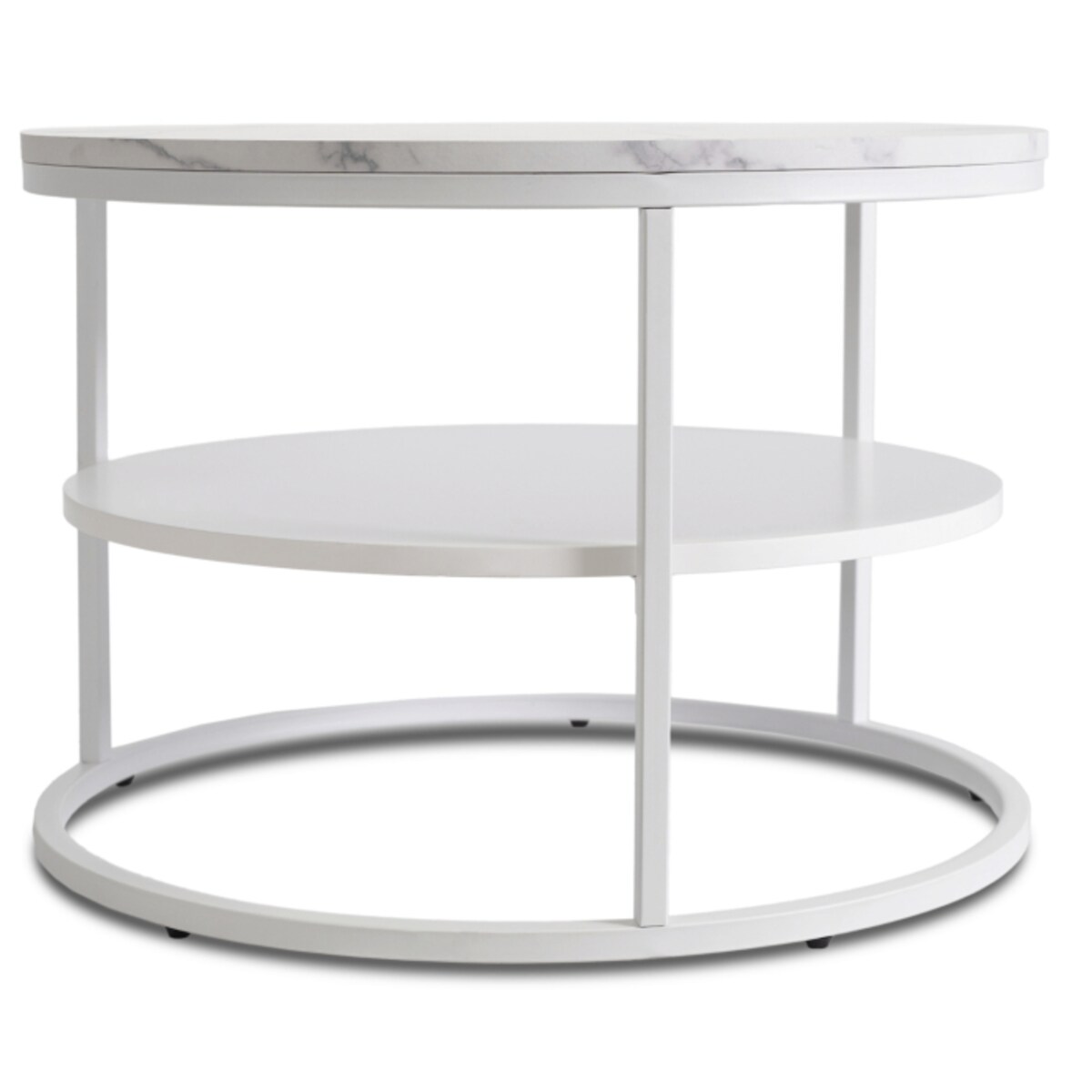 Stolik Kawowy Okrągły Skandynawski Ława Okrągła Loft Marmur Biały BEST