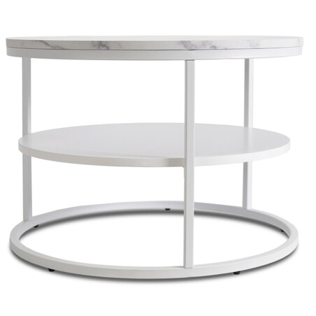 Stolik Kawowy Okrągły Skandynawski Ława Okrągła Loft Marmur Biały BEST