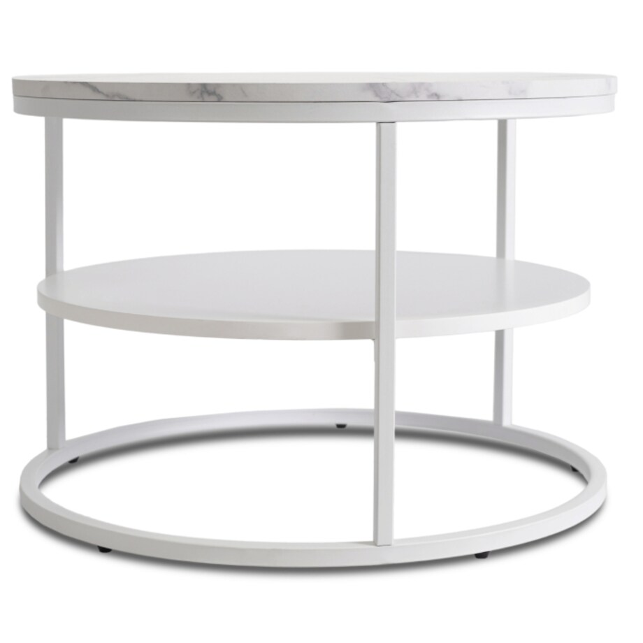 Stolik Kawowy Okrągły Skandynawski Ława Okrągła Loft Marmur Biały BEST