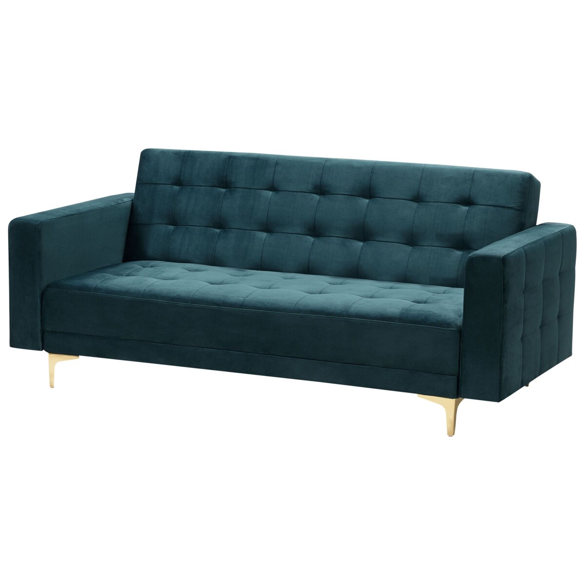 Sofa rozkładana welurowa z otomaną ze schowkiem zielona ABERDEEN